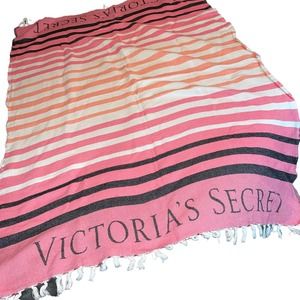 Victorias Secret Beach Blanket Pool Towel Pink Black White Striped 50 x 60 inch